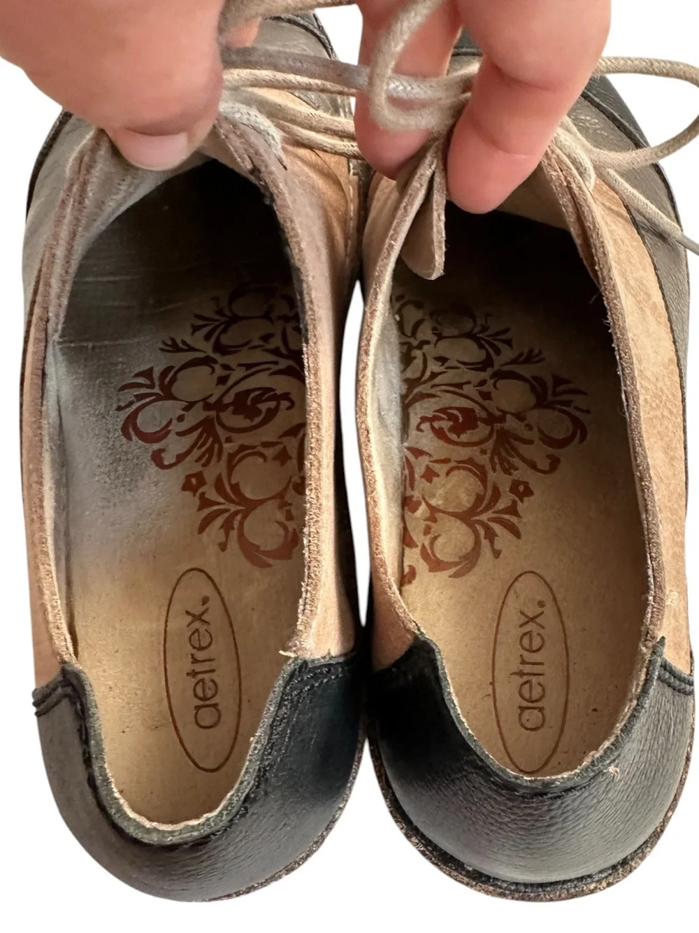 Aetrex Kerry Tricolor Leather Lace Up Oxfords Comfort Cork Wedge EU 40